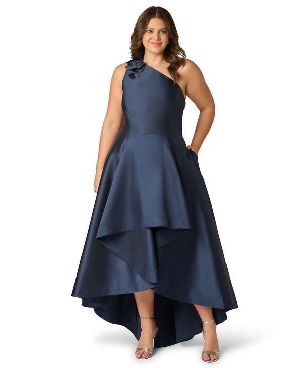 アドリアナ パペル レディース トップス ワンピース プラスサイズ ワンショルダー Adrianna Papell Plusize Mikado HighLow OneShoulder Gown Mi