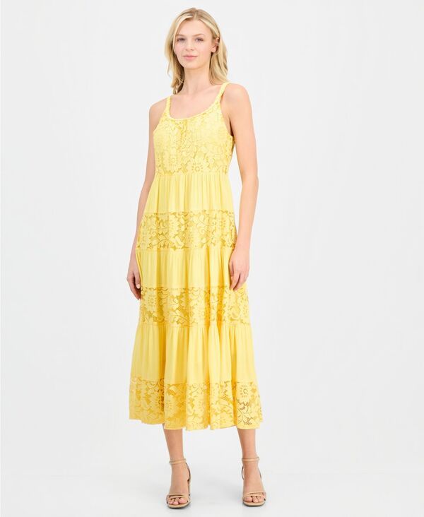 ロビー・ビー レディース トップス ワンピース ティアード ミディ ノースリーブ Robbie Bee Womensleeveless Tie red Midi Dress Yellow イエロー