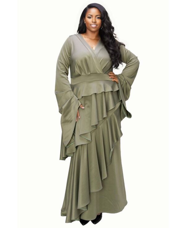 リブド レディース トップス ワンピース プラスサイズ フリル L I V D Plusizeta Ruffledrama Dress Dk sage セージ