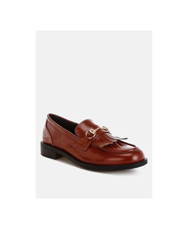 ロンドンラグ レディース シューズ スリッポン・ローファー フリンジ London Rag Womens Marbin Fringed Penny Strap Loafers Cognac faux