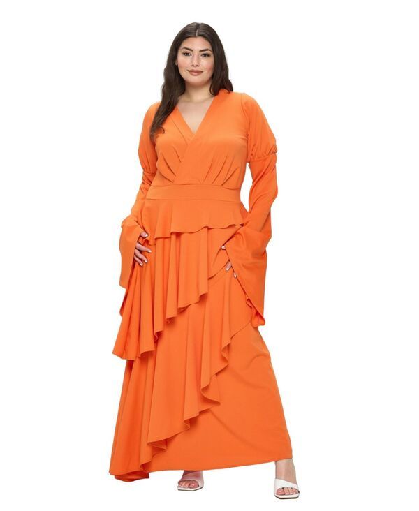 リブド レディース トップス ワンピース プラスサイズ フリル L I V D Plusizeta Ruffledrama Dress Tangerine タンジェリン