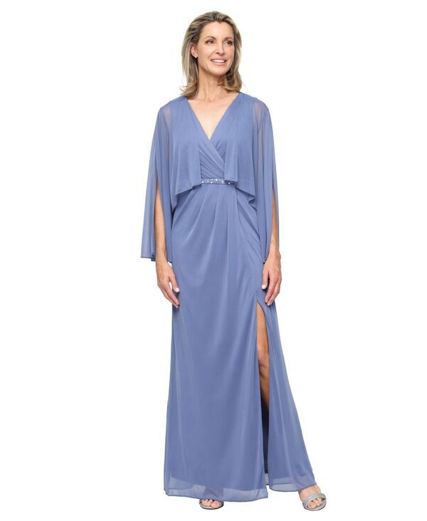 エスエルファッションズ レディース トップス ワンピース SL Fashions Womens Embellished Surplice Neck Gown Dusty Blue ブルー