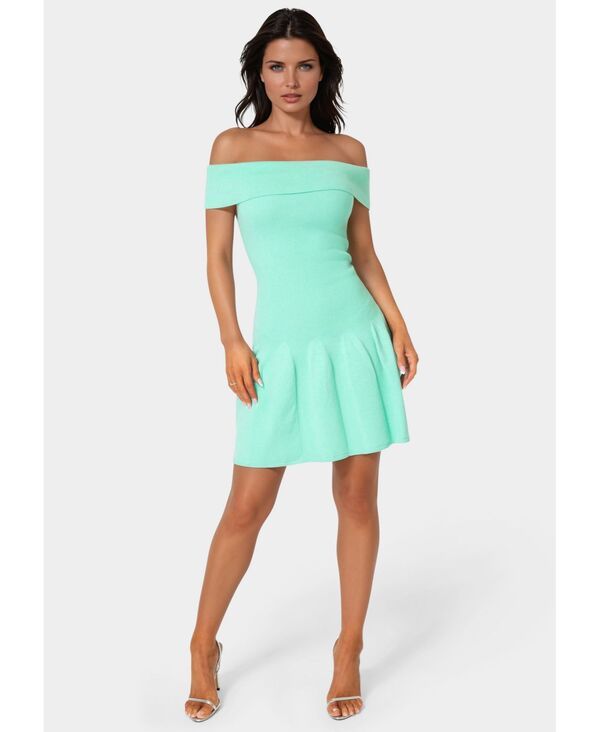 ベベ レディース トップス ワンピース ミニ Bebe Womens Off the Shoulder Fit and Flare Mini Dress Turquois