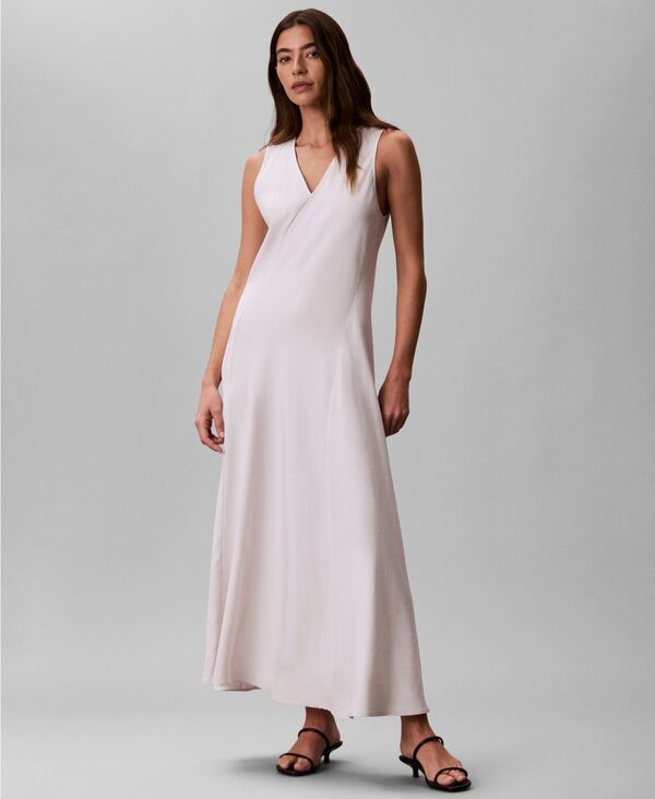 カルバンクライン レディース トップス ワンピース Vネック ミディ Calvin Klein Womens Tencel Blend Panel VNeck Midi Dress Pale Mead
