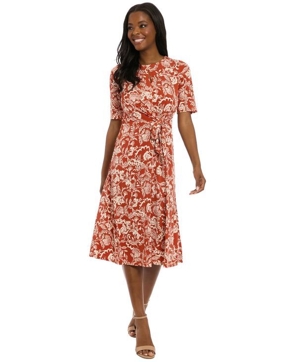 ロンドンタイムス レディース トップス ワンピース クルーネック ミディ London Times Womens Crewneck Fit and Flare Midi Dress RustBeige