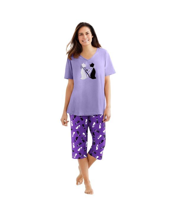 ドリームスアンドコー レディース アンダーウェア ナイトウェア プラスサイズ コットン キャップ Dreams Co Plusize Dreams and Co 2Piece Capri Cotton