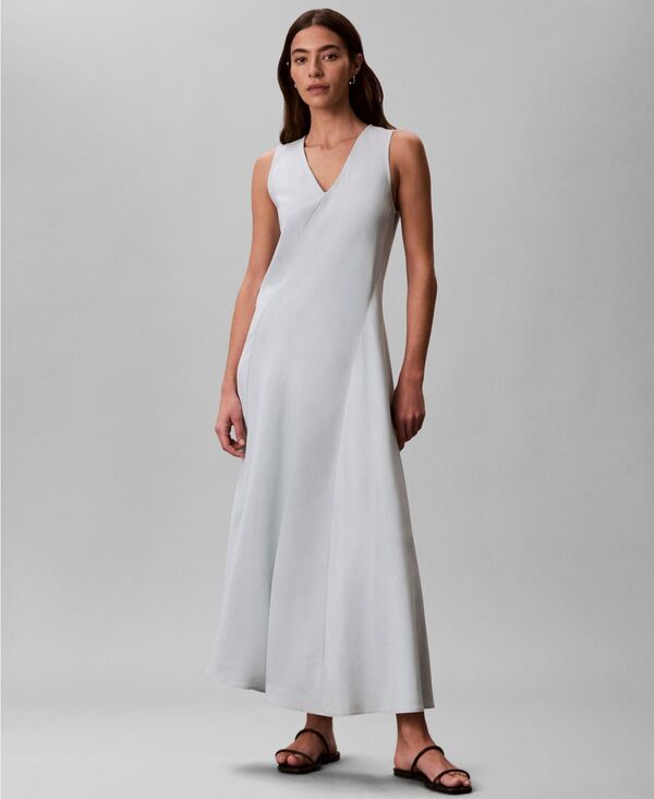 カルバンクライン レディース トップス ワンピース Vネック ミディ Calvin Klein Womens Tencel Blend Panel VNeck Midi Dress White San