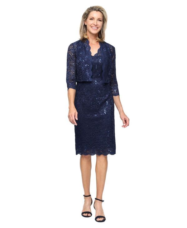 エスエルファッションズ レディース トップス ワンピース Vネック プチ ジャケット SL Fashions Petite Bolero VNeck Jacket with Dress 2Piece