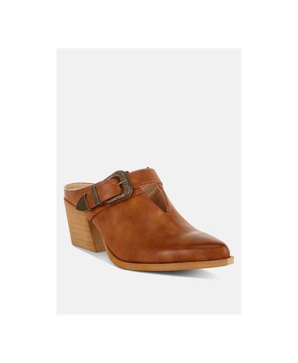 ラグアンドコー レディース シューズ サンダル Rag Co Womens Holler Carved Buckle Statement Mules Tan pleather タン