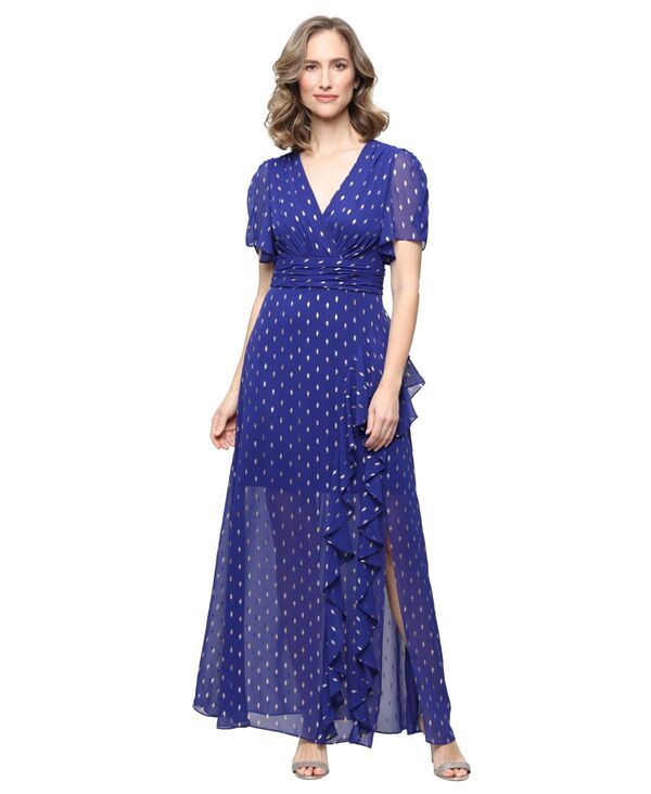 エスエルファッションズ レディース トップス ワンピース Vネック プチ 半袖 SL Fashions Petite ShortSleeve VNeck Long Dress Iris