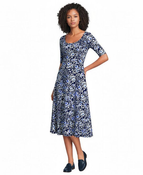 ランズエンド レディース トップス ワンピース ミディ Lands End Womenstarfish Elbow Sleeve Midi Fit and Flare Dress Deepest co
