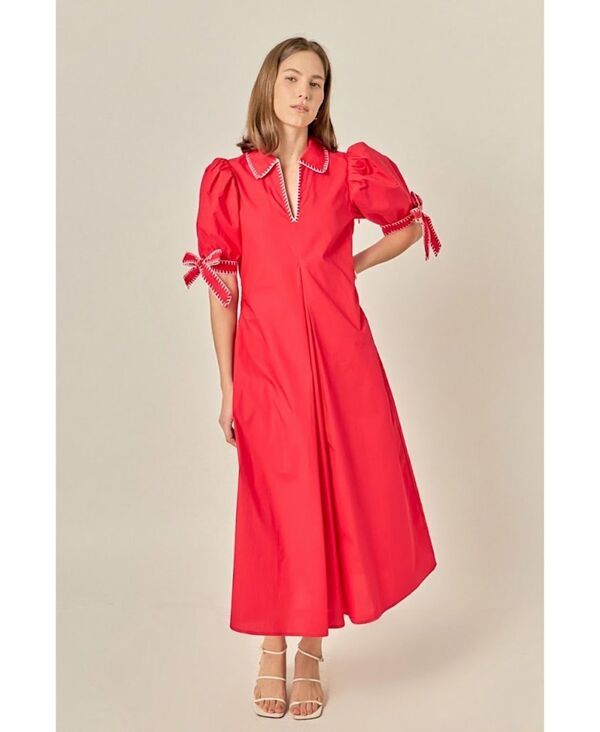 イングリッシュファクトリー レディース トップス ワンピース ミディ English Factory Womenstitch Detailed Midi Dress Red レッド