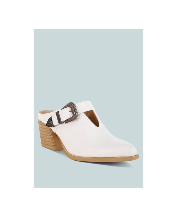 ラグアンドコー レディース シューズ サンダル Rag Co Womens Holler Carved Buckle Statement Mules White pleather ホワイト