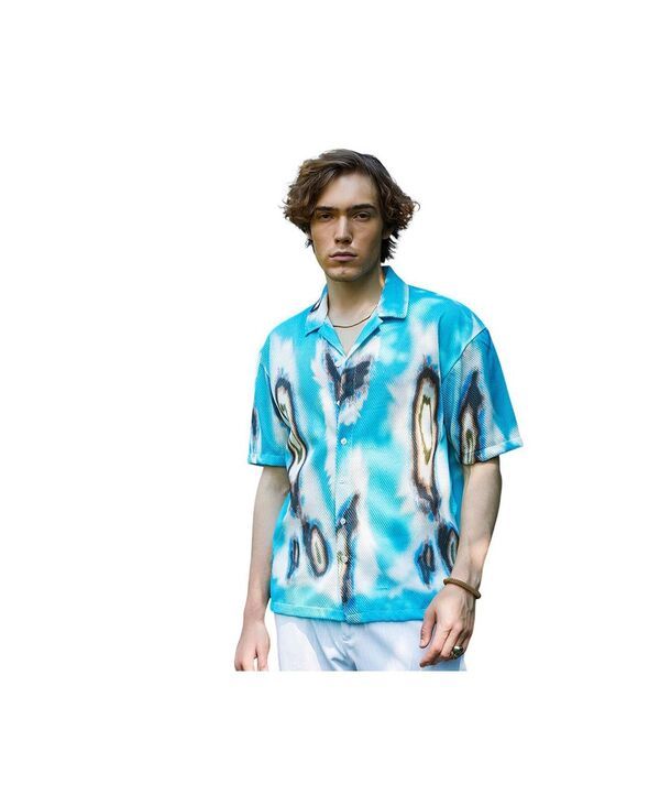 キャンパスストラ メンズ トップス シャツ メッシュ Campusutra Mensky Blue Topography Mesh Oversized Shirt Blue ブルー