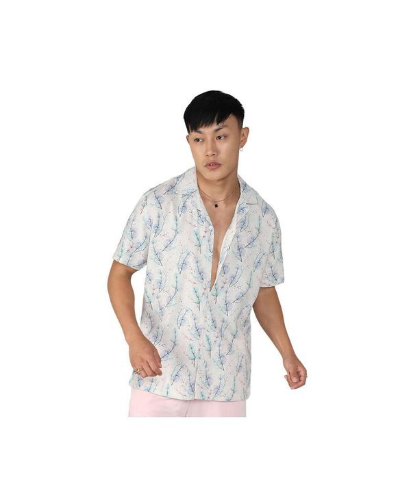 キャンパスストラ メンズ トップス シャツ Campusutra Mens Ivory White Icy Blue Flora Tint Shirt White ホワイト