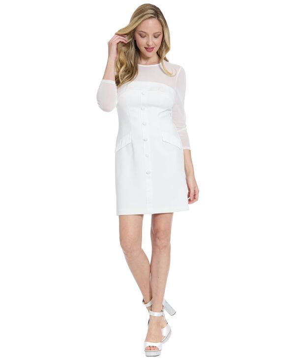 ロンドンタイムス レディース トップス ワンピース クルーネック London Times Womens Tuxedo Illusion Crew Neck Short Dress Ivory アイボ