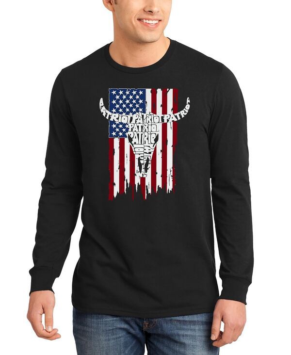 エルエーポップアート メンズ トップス Tシャツ 長袖 LA Pop Art Mens Patriot Cow Skull Word Art LongSleeve TShirt Black ブラック