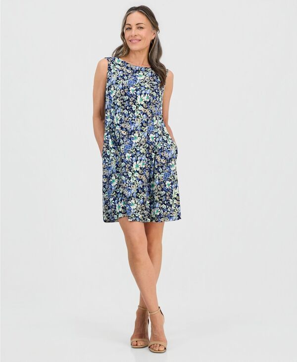 コネクテッド レディース トップス ワンピース フラワー柄 プチ プリント フラワー Connected Petite Floral Print Fit Flare Dress Blue ブルー