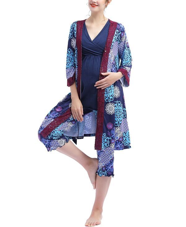 キミアンドカイ レディース アンダーウェア ナイトウェア マタニティ kimi kai Maternity Natalie Nursing 3Piece Pajama Set Navy ネイビー 29,452円