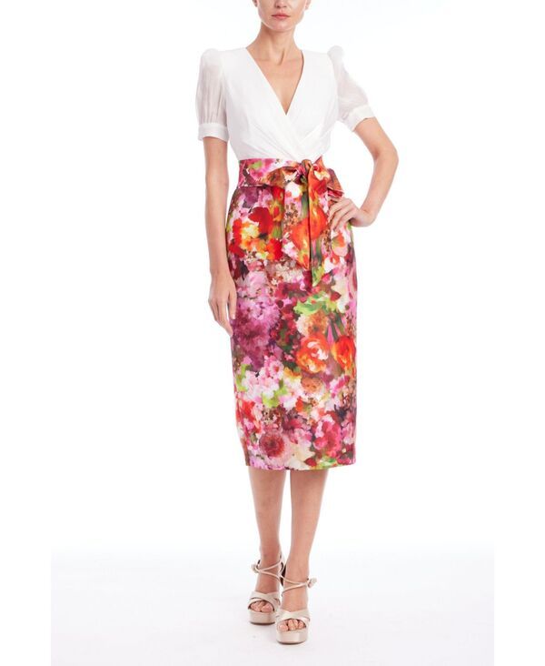 バッジェリーミシュカ レディース トップス ワンピース フラワー柄 ミディ フラワー Badgley Mischka Womens Floral Mock TwoPiece Midi Cocktail