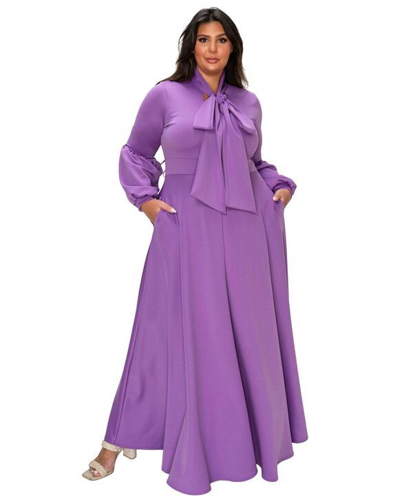 リブド レディース トップス ワンピース プラスサイズ L I V D Plusize Bella Donna Dress with Ribbon and Bishop Sleeves Lilac ラ