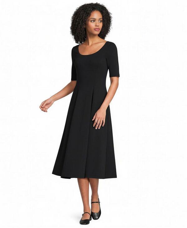 ランズエンド レディース トップス ワンピース ミディ Lands End Womenstarfish Elbow Sleeve Midi Fit and Flare Dress Black ブラック