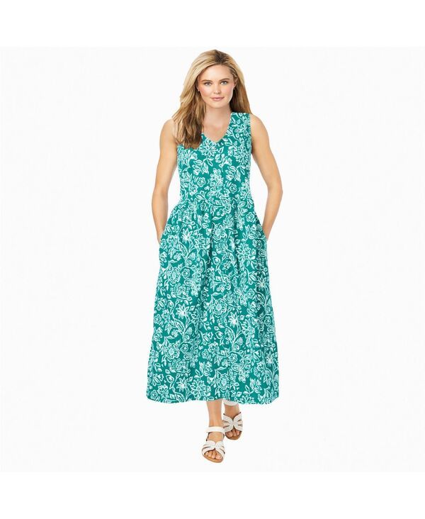 ウーマン ウィズイン レディース トップス ワンピース プラスサイズ ノースリーブ Woman Within Plusize Sleeveless Button Front Dress Waterfa