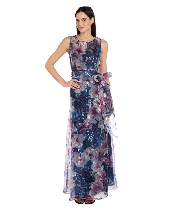 アールアンドエムリチャーズ レディース トップス ワンピース プチ プリント スパンコール R M Richards Petite Sequin Printed SelfTie Sash Longow