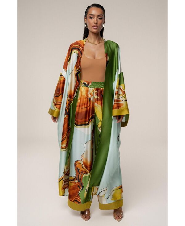 ジェイラックスレーベル レディース アウター ジャケット・ブルゾン マキシ JLUXLABEL Womens Nola Maxi Duster Green tropical print グリーン