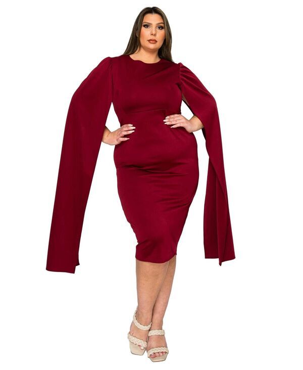 リブド レディース トップス ワンピース ケープデザイン プラスサイズ キャップ ケープ L I V D Plusize Naomi Cape Dress Burgundy バーガンディ