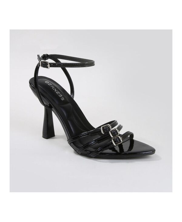 バーネス レディース シューズ サンダル ヒール BERNESS Chic Triple Buckle Patent Heeled Sandals Black ブラック