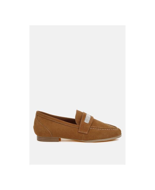 ラグアンドコー レディース シューズ スリッポン・ローファー Rag Co Rag and Co Womens New Ode Rhinestone Penny Strap Loafers Tan g