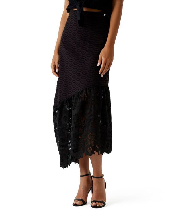 ゲス レディース ボトムスカート ミディ GUESS Womensharon Eyelets Fla red Midi Skirt Jet Black A996 ブラック
