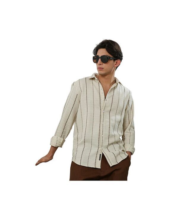 キャンパスストラ メンズ トップス シャツ Campusutra Mens Textu red Striped Shirt White ホワイト