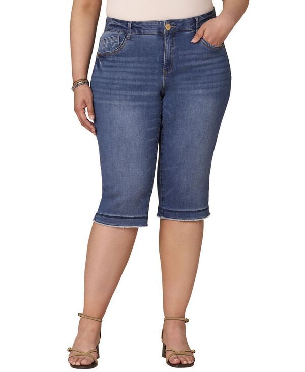 デモクラシー レディース ボトムス デニムパンツ プラスサイズ ジーンズ Democracy Plusize Skinny Bermuda MidRise Jeans Mid Blue Artisan