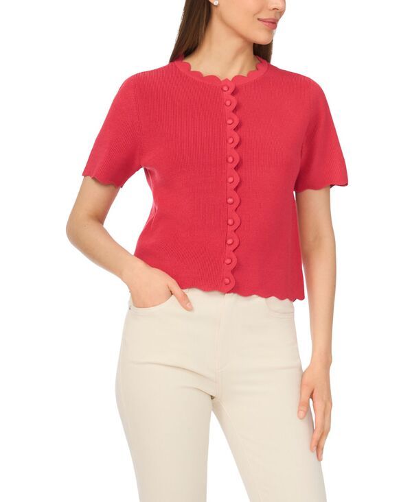 セセ レディース アウター ニット・セーター クルーネック カーディガン CeCe Womens Crewneck ScallopEdge Cardigan Claret