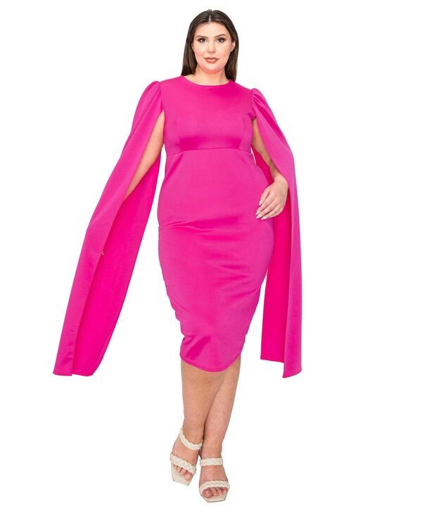 リブド レディース トップス ワンピース ケープデザイン プラスサイズ キャップ ケープ L I V D Plusize Naomi Cape Dress Neon pink ピンク