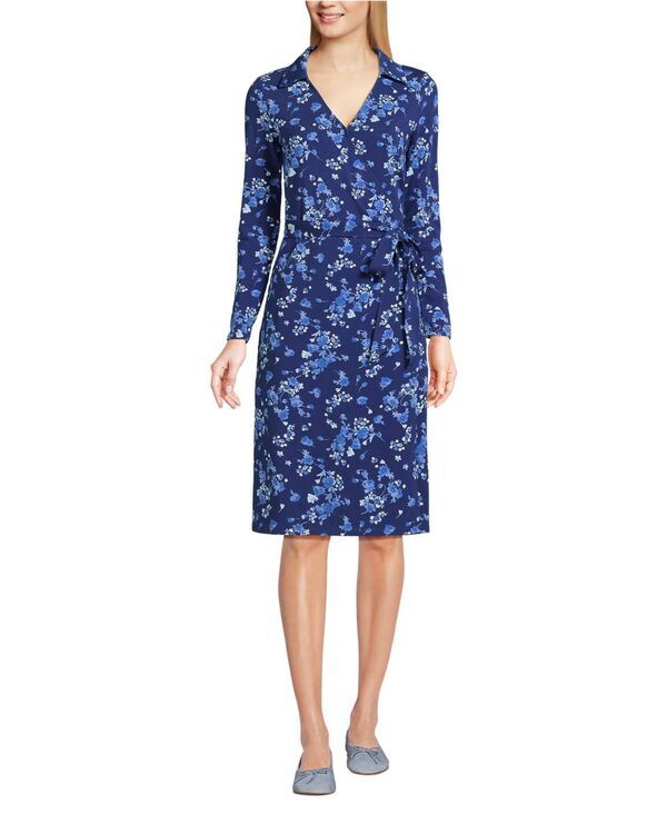 ランズエンド レディース トップス ワンピース コットン Lands End Womens Cotton Modal Colla red Wrap Dress Deep sea navy poetic