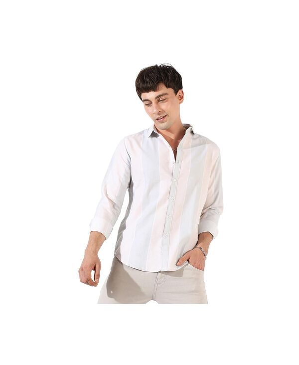 キャンパスストラ メンズ トップス シャツ レギュラーフィット Campusutra Mens White And Blue Striped Regular Fit Casual Shirt Blue