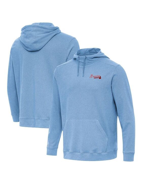 アンティグア メンズ アウター パーカー・スウェット Antigua Mens Heather Powder Blue Atlanta Braves Cloud Pullover Hoodie Hea