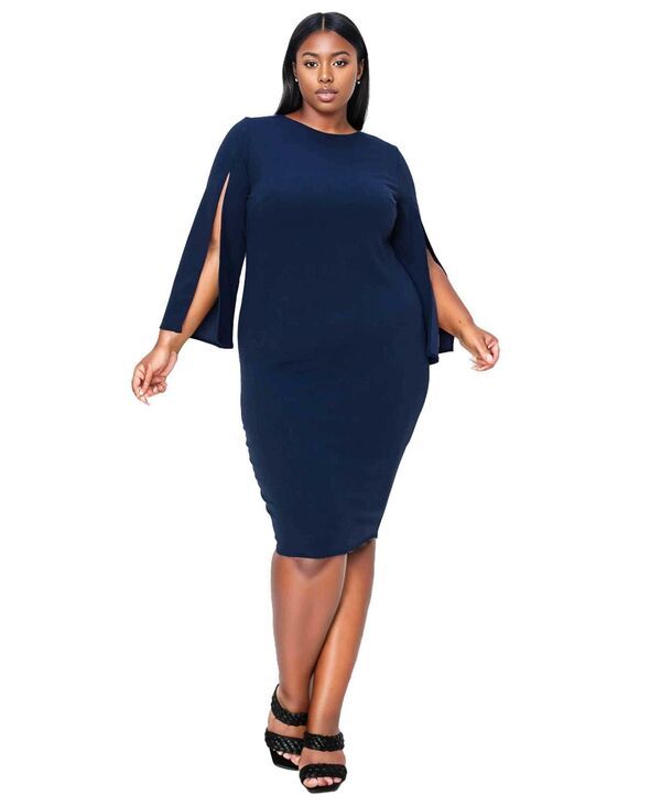 リブド レディース トップス ワンピース プラスサイズ L I V D Plusize Clementine Slit Sleeve Dress Navy ネイビー