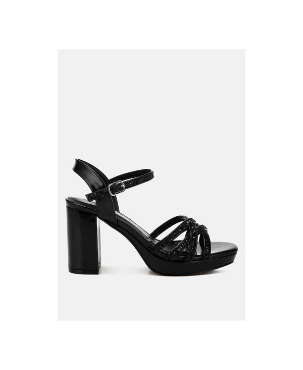 ロンドンラグ レディース シューズ サンダル London Rag Womensparks Fly Glitter Strappy Block Sandals Black glitter faux l