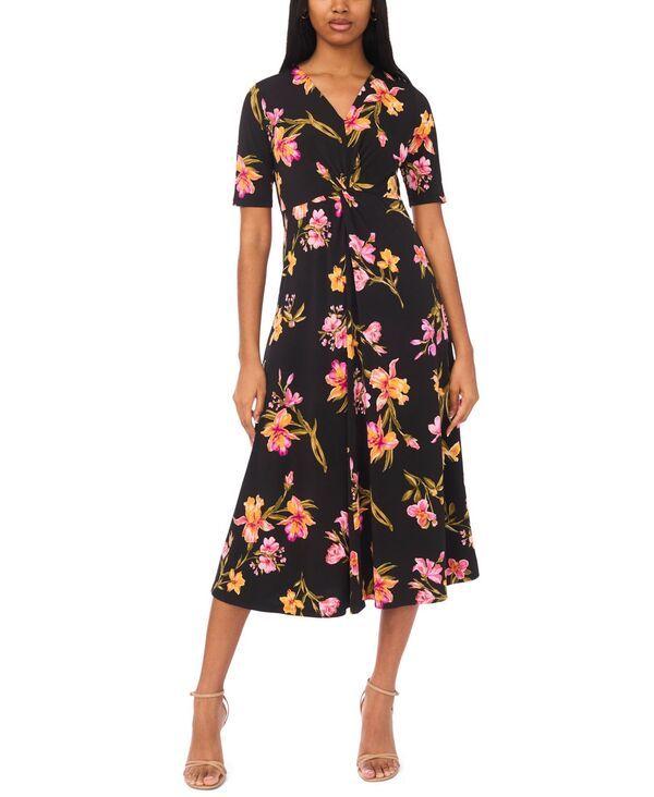 ミスク レディース トップス ワンピース Vネック プチ ミディ MSK Petite VNeck Midi Dress Rich Black ブラック