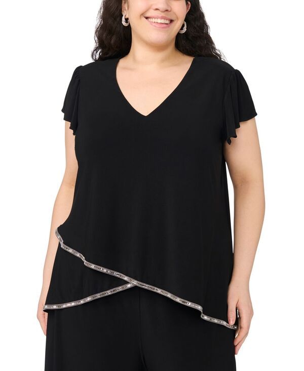 ミスク レディース トップス ワンピース Vネック プラスサイズ 半袖 MSK Plusize VNeck ShortSleeve Top Rich Black ブラック