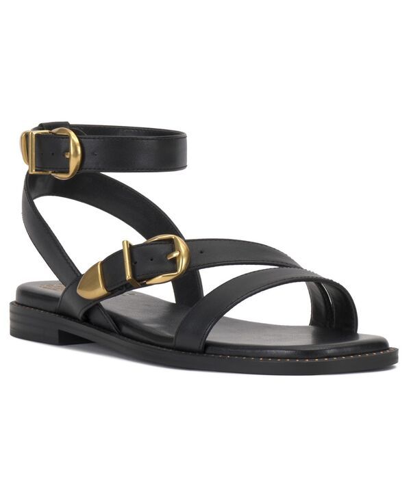 ヴィンスカムート レディース シューズ サンダル Vince Camuto Womens Neiko Strappy Flat Sandals Black Leather ブラック
