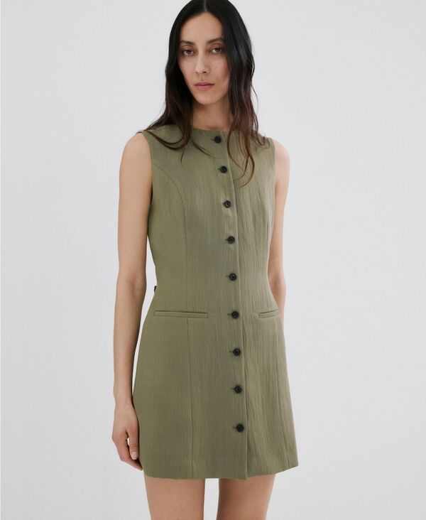 マンゴ レディース トップス ワンピース MANGO Womenshort Buttonedress Green グリーン