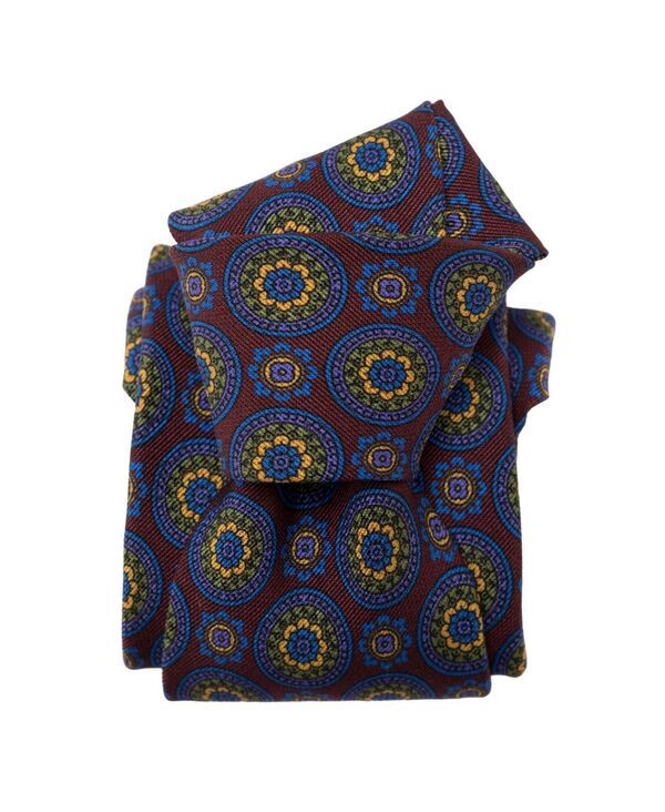 エリザベッタ メンズ アクセサリー ネクタイ プリント ウール シルク Elizabetta La Vigna Printed Wool Silk Tie for Men Burgundy バーガンデ