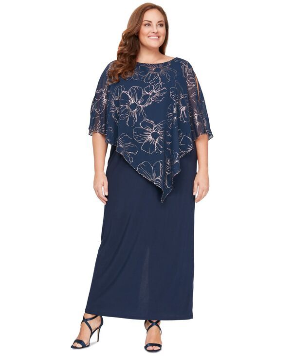 エスエルファッションズ レディース トップス ワンピース フラワー柄 プラスサイズ プリント オーバーレイ フラワー SL Fashions Plusize FloralPrint Overlay D
