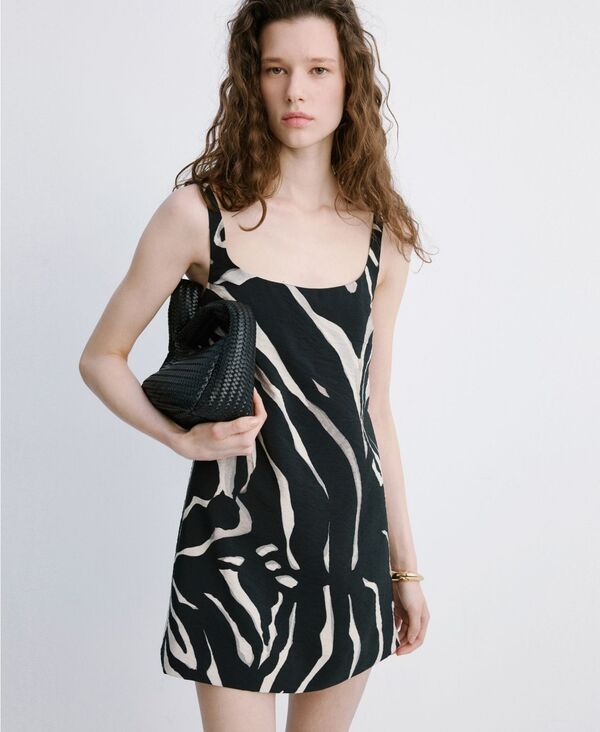 マンゴ レディース トップス ワンピース プリント MANGO Womenshort Zebra Print Dress Black ブラック