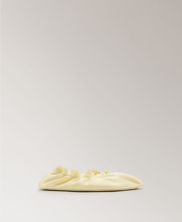 マンゴ レディース シューズ パンプス サテン MANGO Womens Elastic Satin Ballet Flats Pastel Yellow イエロー